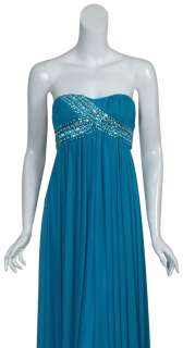 AIDAN MATTOX Rhinestone Beaded Aqua Chiffon Evening Gown Dress NEW 
