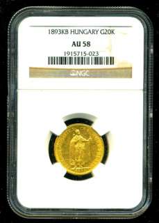 1893 AUSTRIA HUNGARY GOLD COIN 20 KORONA * NGC CERT GENUINE & GRADED 