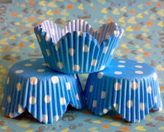 Blue dots petal baking cups cupcake liners cases    50 pcs  
