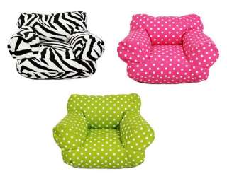 Kids Twill Bean Bag Chair Zebra Pink Green Polka Dots  