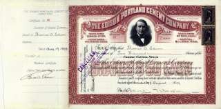 THOMAS A. EDISON   STOCK CERTIFICATE SIGNED  