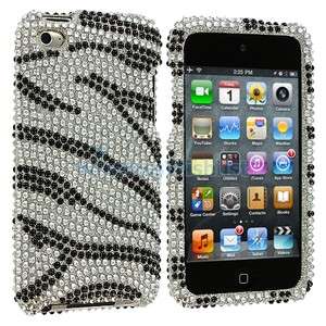 Black Silver Zebra Bling Rhinestone Case Cover for iPod Touch 4th Gen 