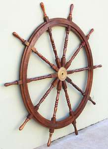 Huge 72 Teak Wooden Boat Ships Steering Wheel Decor  