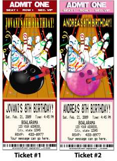 Custom Bowling VIP Pass Birthday Party Ticket invitations Favors 