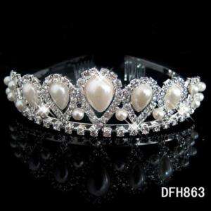 Wedding Bridal crystal PEARL tiara crown Headband 0863  