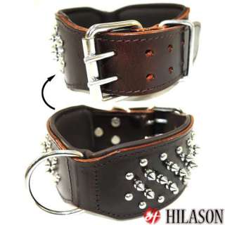 Brown Leather Spiked Studded Dog collar Sz  SML DC103  