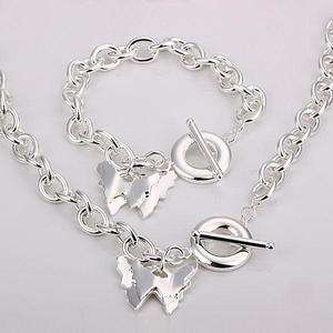 Silver EP Fancy Double Butterfly TO Necklace&Bracelet  