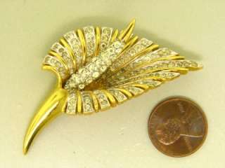 SIGNED JOMAZ CALLA LILY FLOWER CLEAR RHINESTONE VINTAGE GOLD PLATED 