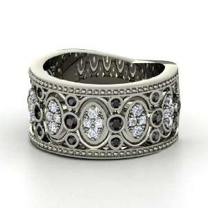   Band, 18K White Gold Ring with Black Diamond & Diamond Jewelry