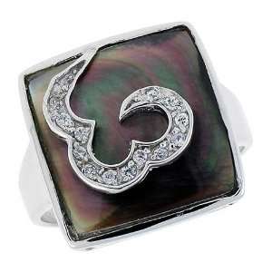  Black Mother of Pearl Square Ring in Solid Sterling Silver 