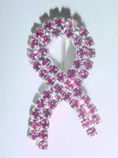PINK BREAST CANCER RIBBON PIN with SWAROVSKI CRYSTALS MIB SLVR  