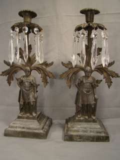 Pair (2) Antique 19thC Victorian MEDIEVAL KNIGHT Statue GIRANDOLE 
