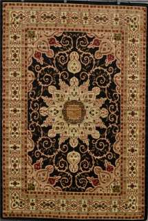   Black Brown Isfahan Area Rug Oriental Carpet Large New 653  