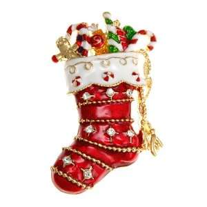  Festive Rhinestone Holiday Stocking Brooch Pin Jewelry