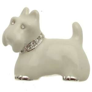  Acosta Brooches   White Enamel Scottie Dog Brooch with 