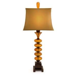   Amber Bubble Glass Table Lamp with Caramel Lamp Shade