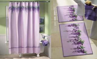 Wisteria Purple Flower Floral Shower Curtain Bath Mat Rug Set Bathroom 