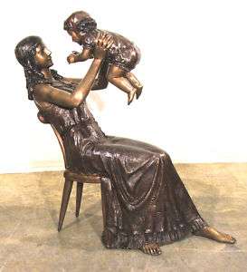 Cast Bronze Mother with Child Statue  
