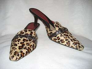 COLE HAAN Leopard Print Leather & Fur Gretchen Mule Size 9 1/2B  