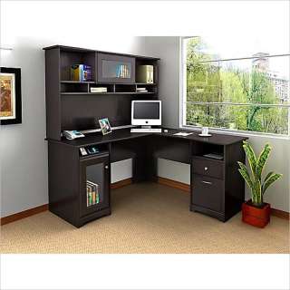   Cabot L Shape Computer Desk with Hutch in Espresso Oak [382208