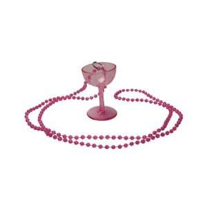  Pink Bead Necklace w/ Champagne Glass 