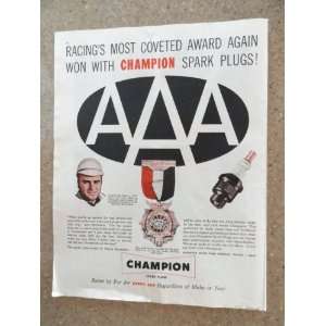 Champion spark plugs, Vintage 50s full page print ad. (championship 