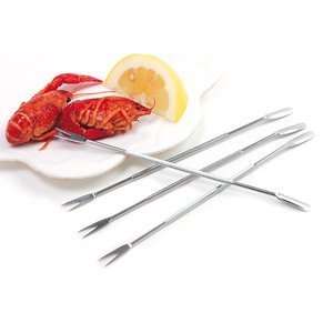   801 Stainless Steel Set of 4 Seafood Scoops Forks Lobster Crab  
