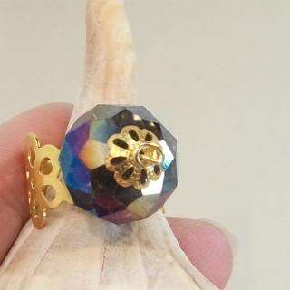   ring goldtone lacy humongous purple AB crystal adjustable NWOT  