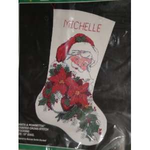   and Poinsetttia Counted Cross Stitch Christmas Stocking Kit, 18 Diag