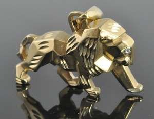   Vtg Michael Anthony 14K Gold Heavy Abstract Cubic Lion Diamond Pendant