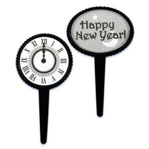 Happy New Year Clock Cupcake Picks Decorations Toppers  