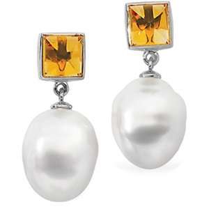   Sea Pearl dangle earrings with orange citrine GEMaffair Jewelry