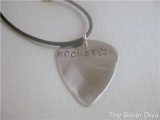 Guitar Pick Pic Necklace Silver Custom Personalized Men  