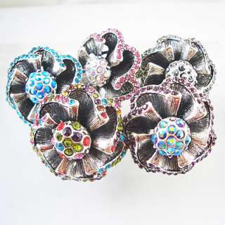 Pick up 1Pcs Crystal Flower cocktail Stretch Ring R204  