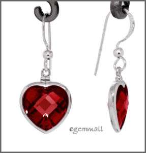 Sterling Silver Heart Dangle Earrings CZ Garnet #65316  