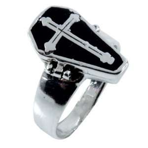  Inlayed Cross Coffin Box Silver Poison Ring   6 Jewelry