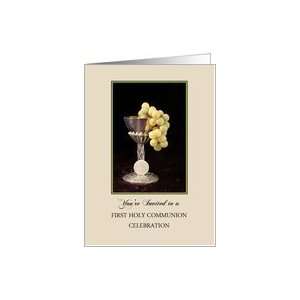  First Holy Communion Invitation with Chalice, Grapes and Communion 