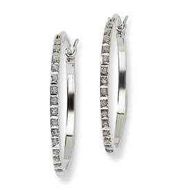 New Sterling Silver Diamond Hinged 7/8 Hoop Earrings  