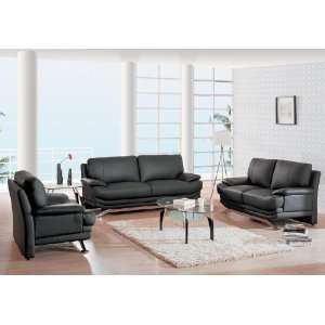 Furniture GL 9250N 8002 Contemporary Black Bounded Leather Living Room 