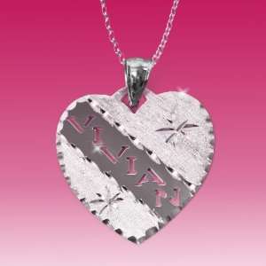 Personalized Sterling Silver Heart Design Cut Thru Name Necklace (FREE 