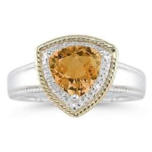  Trillion Cut Citrine and Diamond Ring in 14K Yellow Gold 