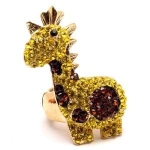  Yellow Crystals Cute Baby Giraffe Cocktail Ring 