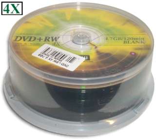 25 Pak OPTODISC 4X SPEED DVD+RWs in Cakebox  