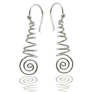    Sterling Silver Corkscrew Spiral Dangle Earrings by ACOMO 2 Drop