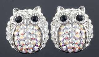   Twinkle Cute Owl Smart Bird Crystal Animal Screw Back Clip on Earrings