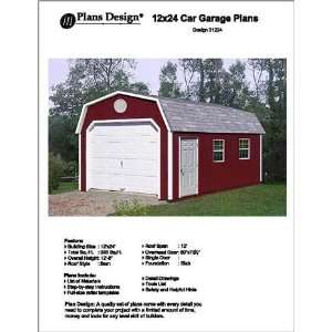 12 X 24 Barn/gambrel Shed/garage Project Plans  Design #31224 