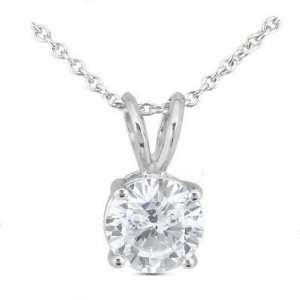 SI3 Round Cut Diamond Solitaire Pendant and Necklace 14k White Gold 