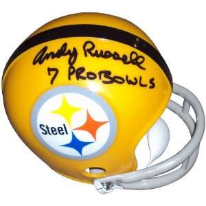 Andy Russell Autographed Mini Helmet   Throwback