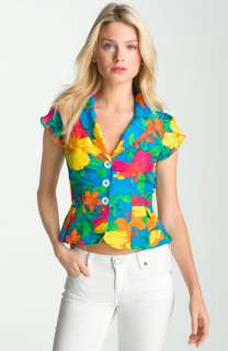 Nanette Lepore Tropical Print Silk Peplum Shirt  