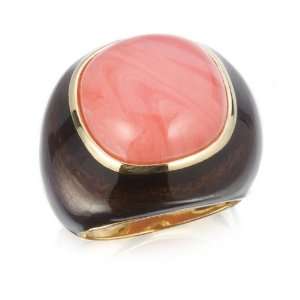    BOLD SILVER FAUX CORAL RING W BROWN ENAMEL CHELINE Jewelry